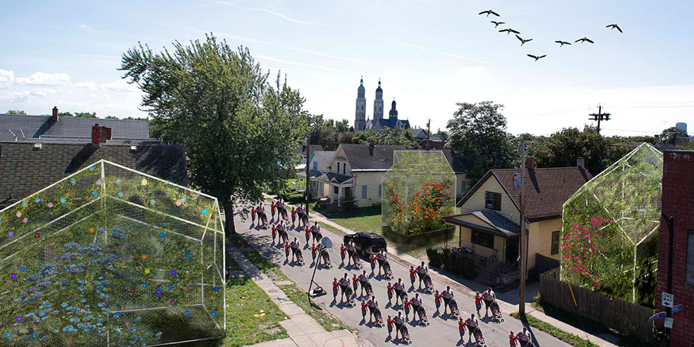 Artist’s rendering of Artfarms on the East Side of Buffalo, 2012. Image courtesy of Terrains Vagues.