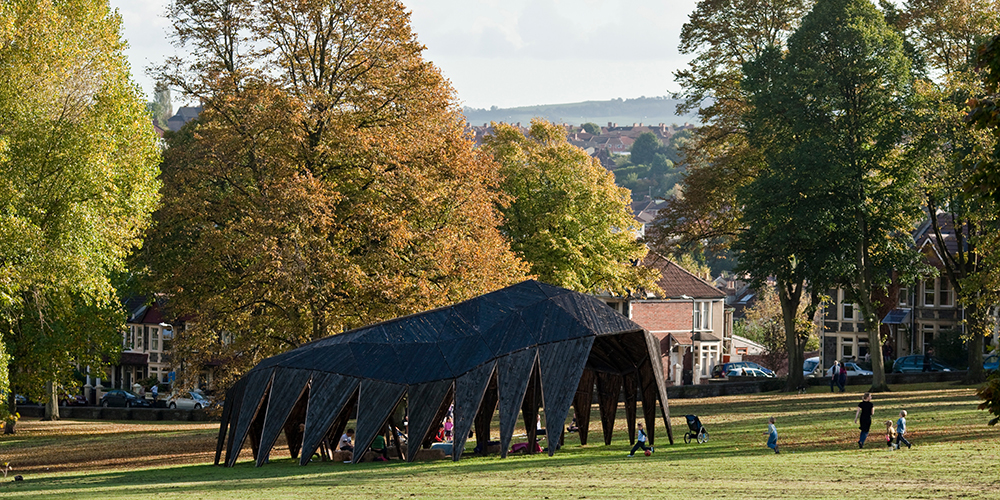Heather and Ivan Morison, The Black Cloud, 2009. Victoria Park, Bristol, UK. Commissioned by Situations at the University of the West of England, located in Victoria Park, Bristol, UK. Image courtesy of Stuart Whipps, Wig Worldand.